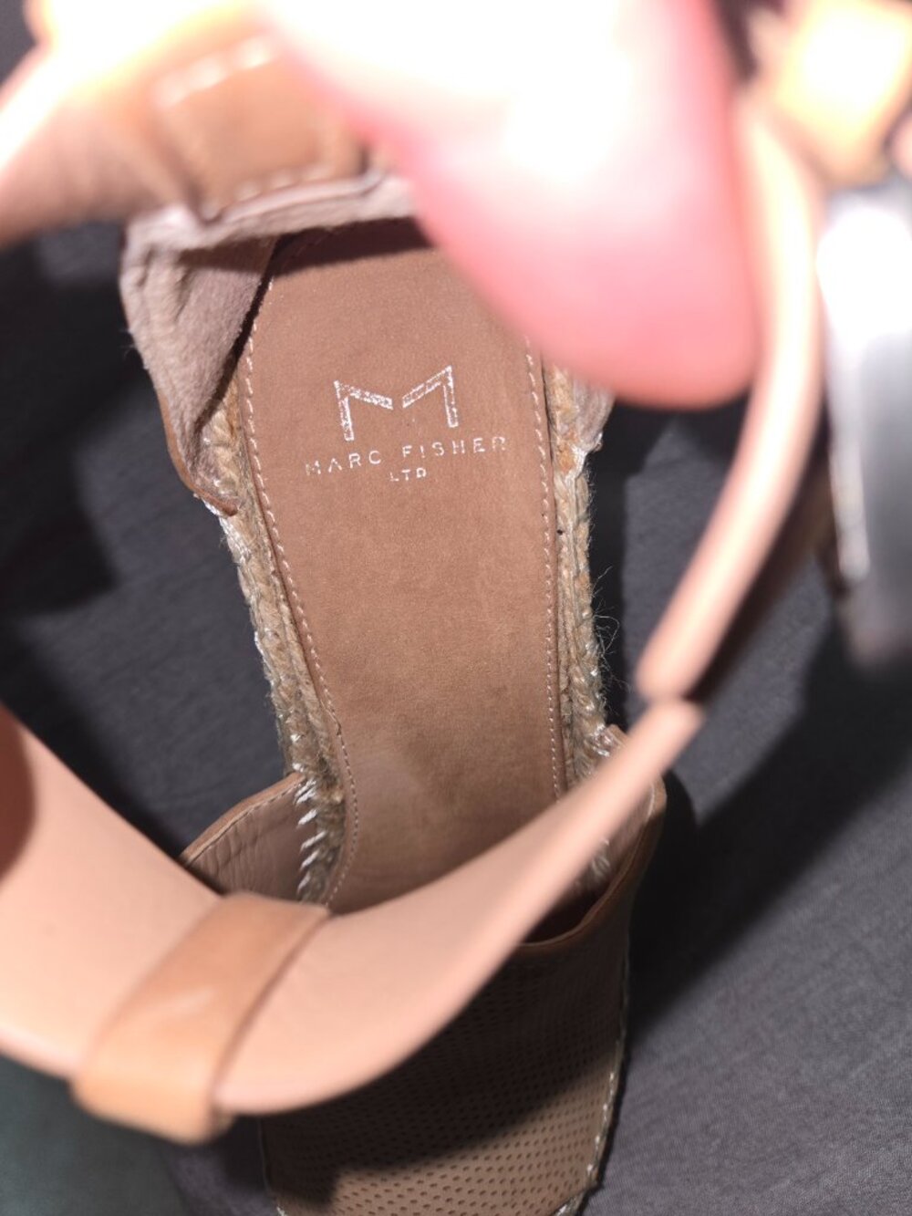 Marc Fisher Ltd Mlannie Nude Leather Platform Espadrille Wedge Sandals Size 8 - Picture 7 of 10